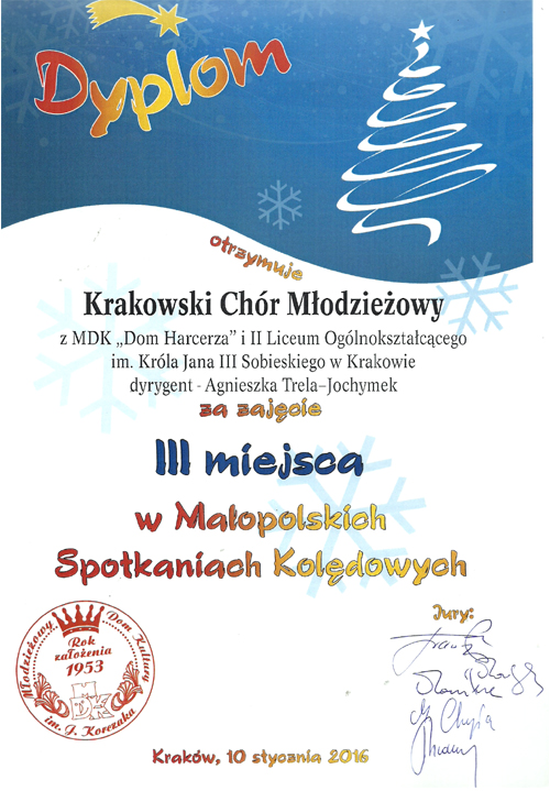 III miejsce w Małopolskich Spotkaniach Kolędowych 2016